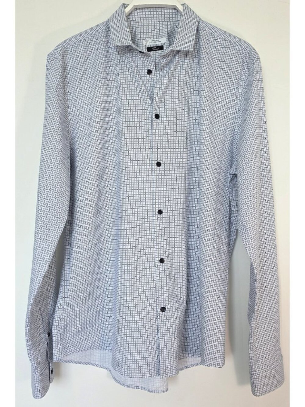Versace Collection Trend Men's Dress Shirt 17.5 44 Blue White Cotton Long Sleeve